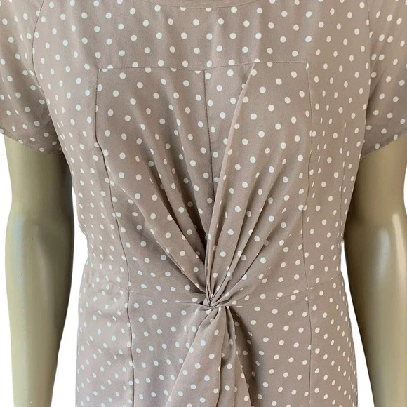 J. Crew Short Sleeve Polka Dot Knot Waist Chiffon Sheath Dress Size 14 Brown Tan - Picture 8 of 16